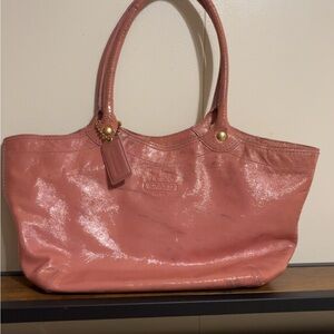 Coach Pink Patent Leather Tote with Gold Hardware